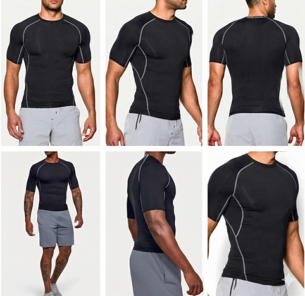 Men’s Elite Multi-Panel Compression Tee - Black with Silver Contrast